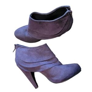 ALFRED SUNG ZIP-UP SUEDE LEATHER HEEL ANKLE BOOTIES PURPLE WOMENS SIZE 8